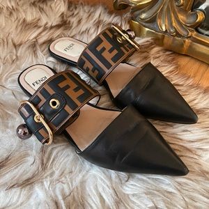 Fendi Vitello FF Embossed Pearland mules 36.5